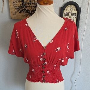 Abercrombie & Fitch Red Floral Blouse Medium